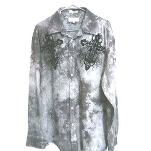 Eighty Eight Men's XL Shirt Distressed Black Tie-die Long Sleeve Button Down